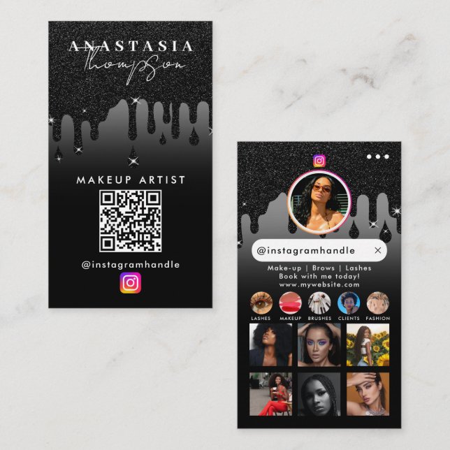 Influencer Beauty Nagel Tech Social Media QR-kod Visitkort (Fram/baksida)