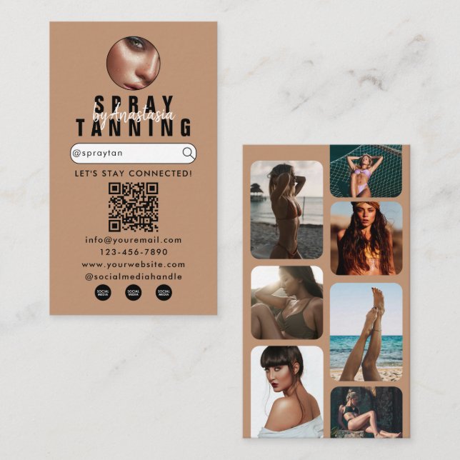 Influencer Beauty Spray Tanning Salon Tan Photos Visitkort (Fram/baksida)