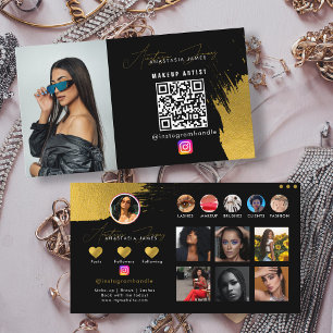 Influencer Black & Guld Social Media QR-kod Visitkort