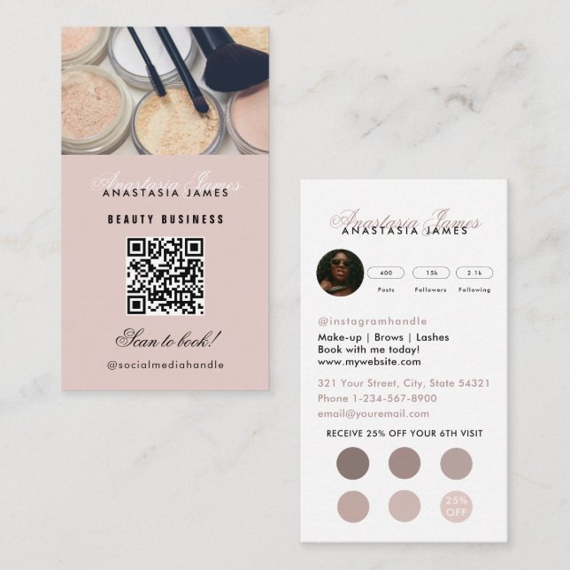 Influencer Esthetician Social Media Loyalty Card Visitkort (Fram/baksida)