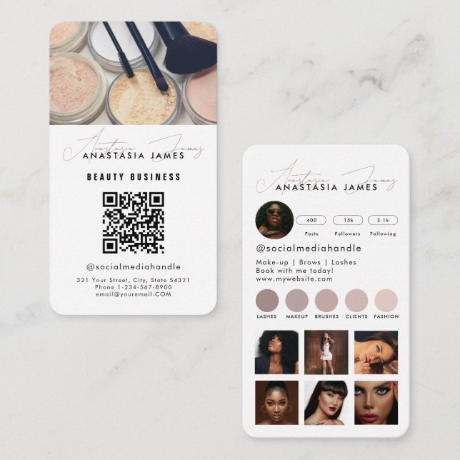 Influencer Esthetician Social Media QR Code White Visitkort (Fram/baksida)