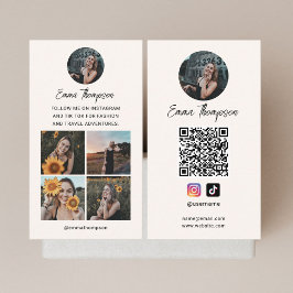 Influencer för sociala medier QR-kod Foto Beige Visitkort