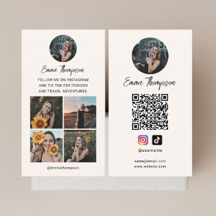 Influencer för sociala medier QR-kod Foto Beige Visitkort