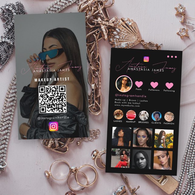 Influencer Fotofeed Grid Sociala Medier QR-kod Visitkort (Influencer Photo Feed Grid Social Media QR Code Business Card)