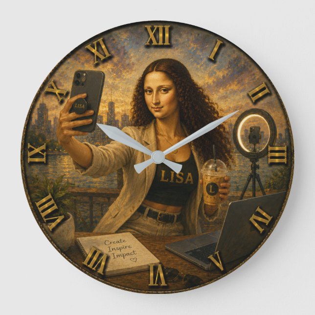 Influencer Funny Mona Lisa Social Media Creator  Stor Klocka (Framsida)
