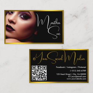 Influencer Model Gult Guld Black Photo QR-kod Visitkort