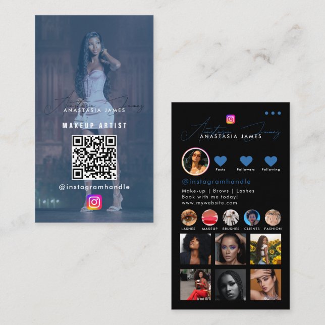 Influencer Photo Mata Grid Social Media QR-kod för Visitkort (Fram/baksida)