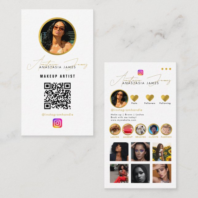 Influencer Photo Mata Grid Social Media QR-kod för Visitkort (Fram/baksida)