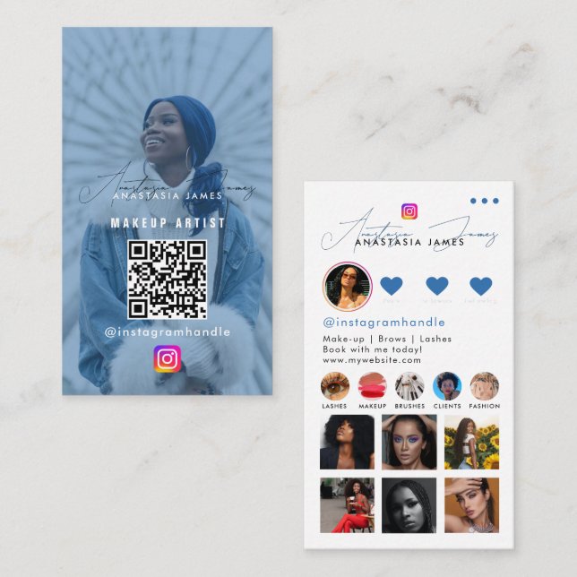 Influencer Photo Mata Grid Social Media QR-kod för Visitkort (Fram/baksida)