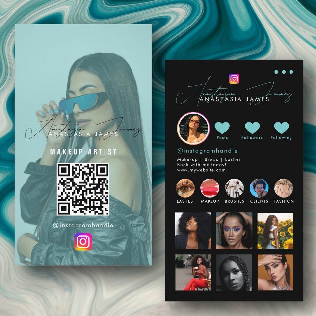 Influencer Photo Mata Grid Social Media Turcos Visitkort (Influencer Photo Feed Grid Social Media Turquoise Business Card)