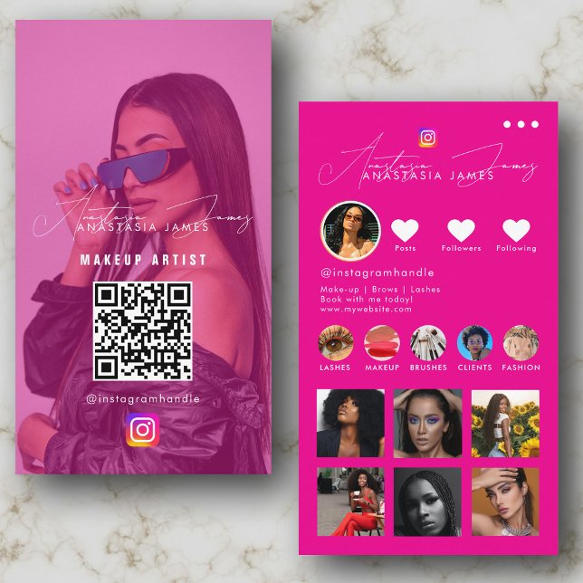 Influencer Photo Mata Social Media QR-kod Girly Visitkort (Influencer Photo Feed Social Media QR Code Girly Business Card)