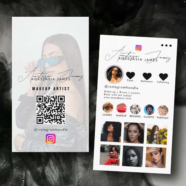 Influencer Photo Matar Grid QR-kod svart vit Visitkort (Influencer Photo Feed Grid QR Code Black White Business Card)