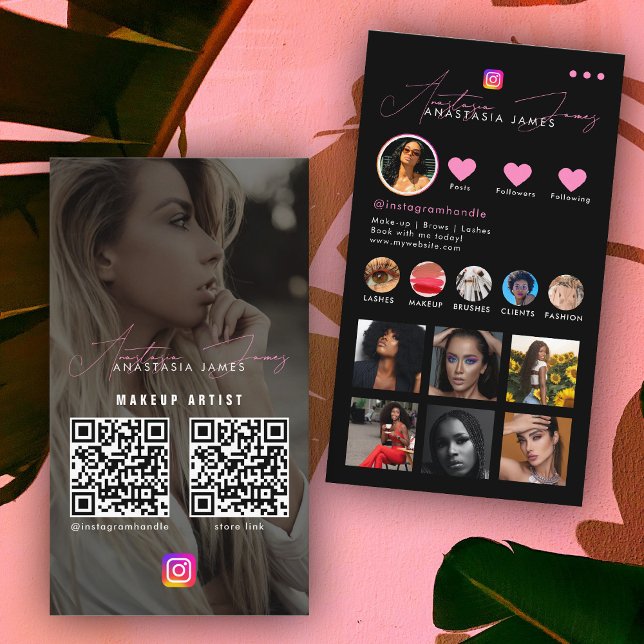Influencer Photo Matar Grid Social Media 2 QR-kod Visitkort (Influencer Photo Feed Grid Social Media 2 QR Code Business Card)
