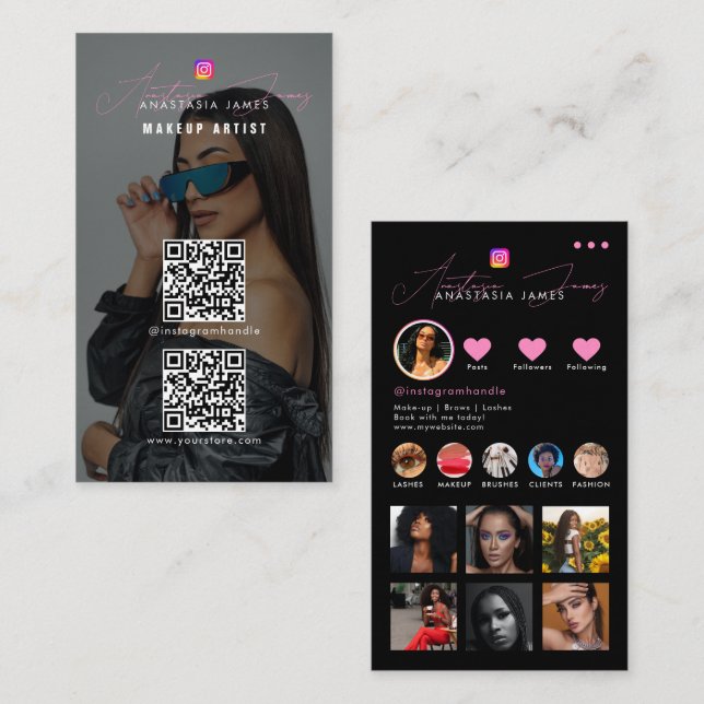 Influencer Photo Matar Grid Social Media 2 QR-kode Visitkort (Fram/baksida)