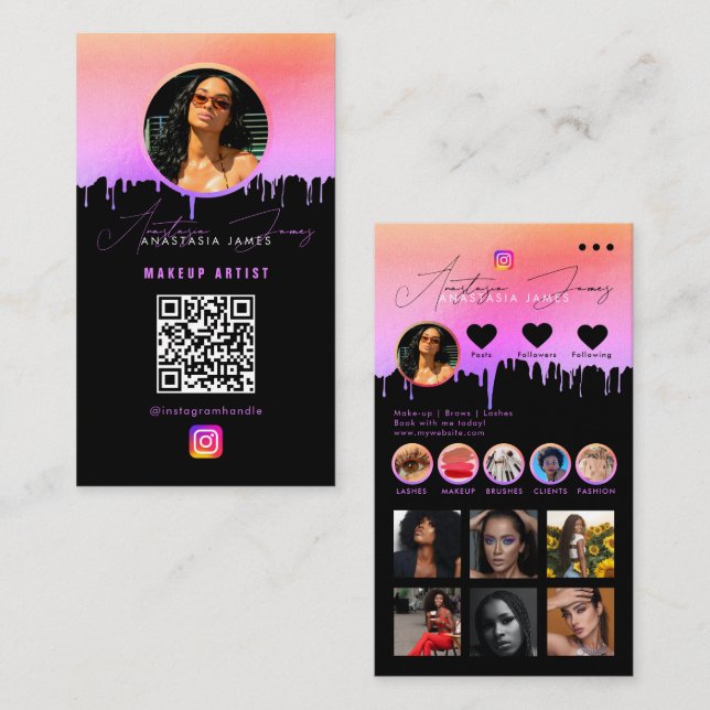 Influencer Photo Matar Social Media QR-kodens Lila Visitkort (Fram/baksida)
