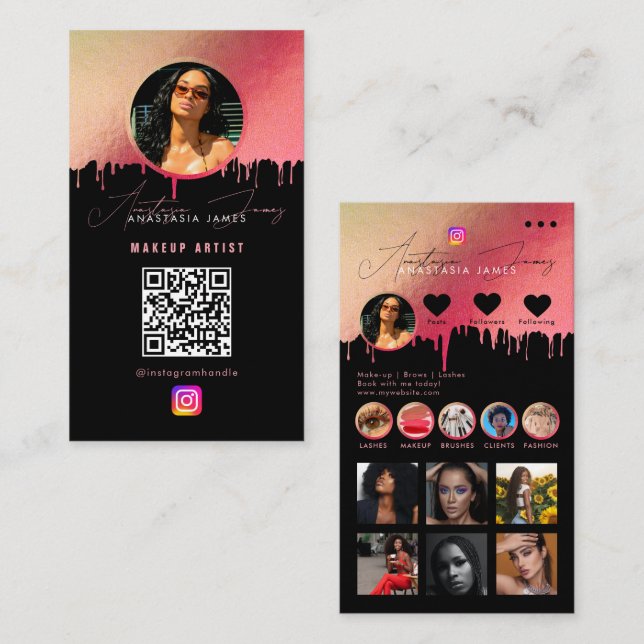 Influencer Photo Matar Social Media QR-kodens Rosa Visitkort (Fram/baksida)