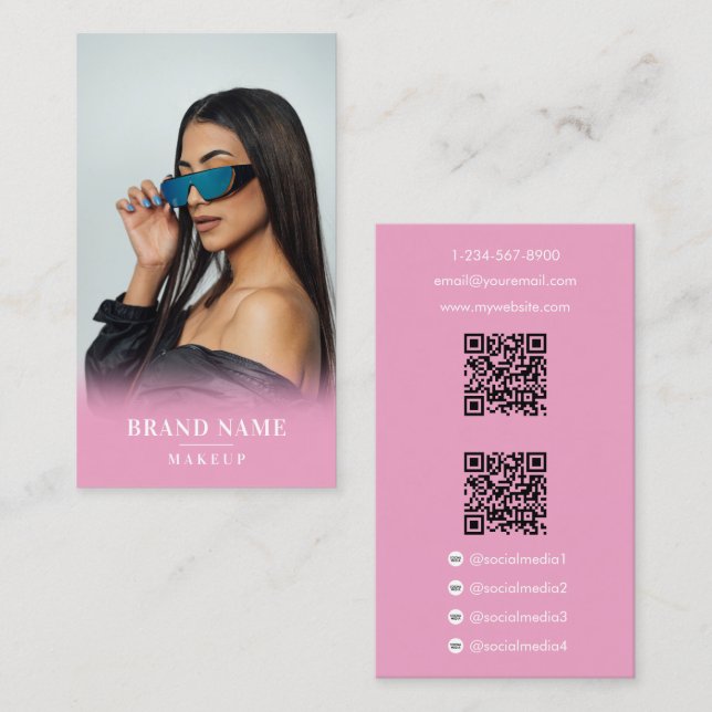 Influencer Photo Social Media Beauty 2 QR-koder Visitkort (Fram/baksida)