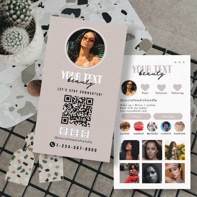 Influencer Photo Social Media QR-kodmall för QR-ko Visitkort (Influencer Photo Social Media QR Code Template Business Card)
