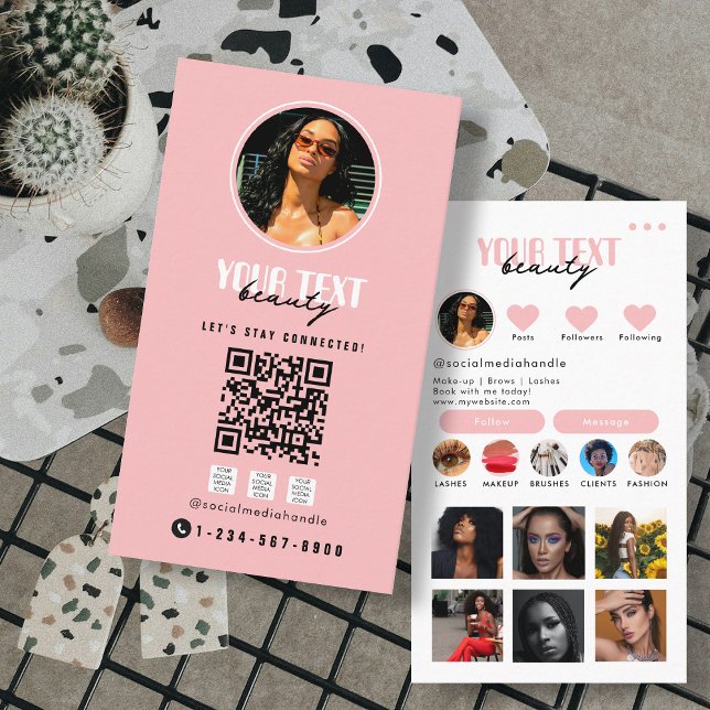 Influencer Photo Social Media QR-kodmall för QR-ko Visitkort (Influencer Photo Social Media QR Code Template Business Card)