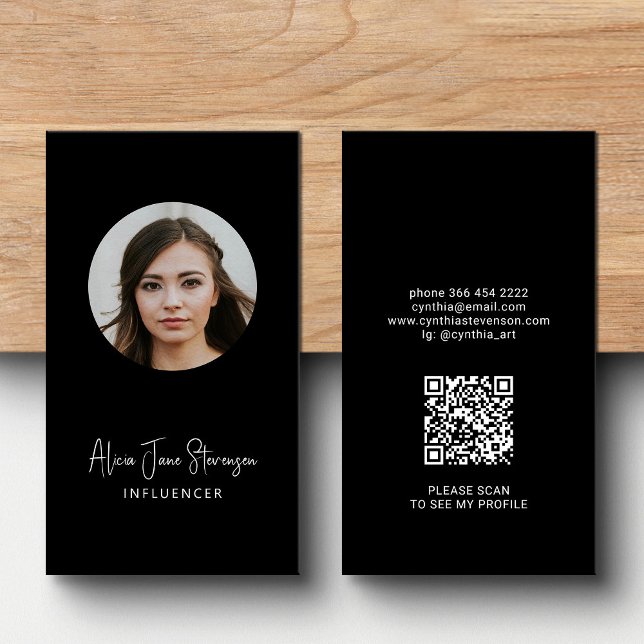 Influencer QR-kod social mediefoptura svart Visitkort (Skapare uppladdad)