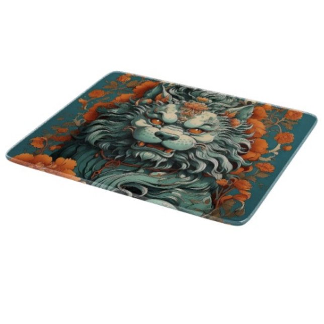 Influensans Lejon (Asian Lion Head glass cutting board hand-pressed tempered glass five different sizes.)