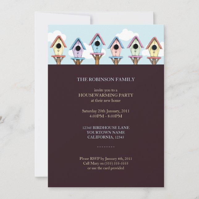 Inflyttnings- partyinbjudan för Birdhouses | Inbjudningar (Framsida)