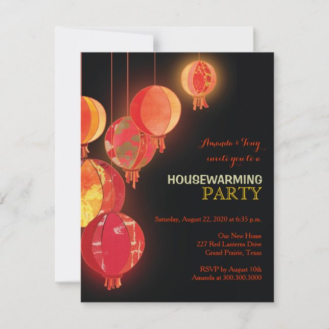 Inflyttnings- partyinbjudningar för röda pappra inbjudningar (Framsida)