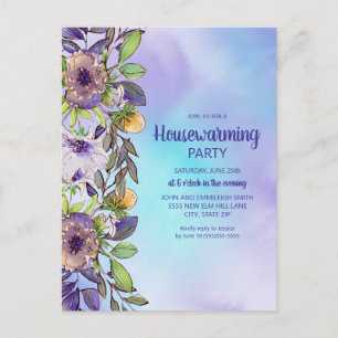 Inflyttningsfest Lila Gula Blommor Vykort