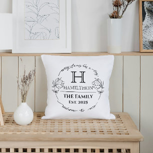Inflyttningspresent Familjemonogram Blommig Nytt H Kudde