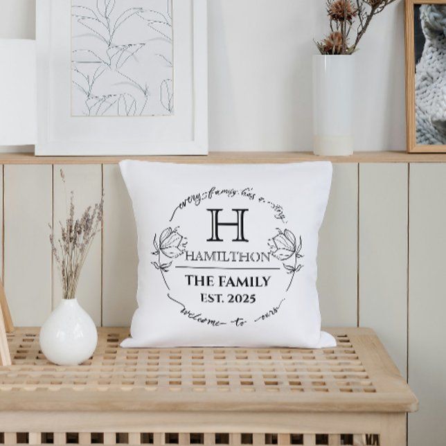 Inflyttningspresent Familjemonogram Blommig Nytt H Kudde (every family has a story welcome to our family custom house gifts ideas for new home housewarming )