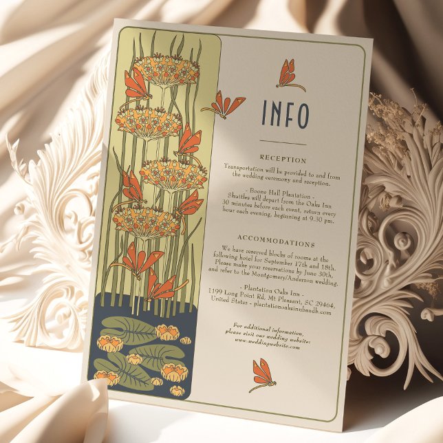Info Card Dragonflies Art nouveau Bröllop Inbjudningar (Skapare uppladdad)