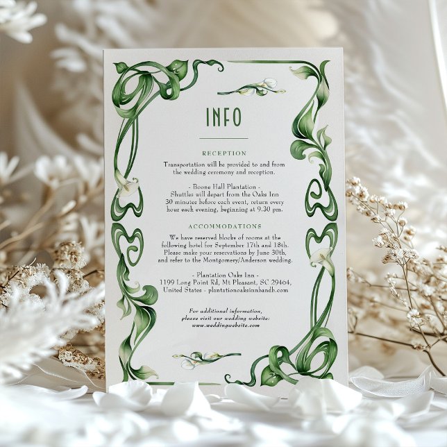 Info Card för Art nouveau Calla Lily Bröllop Inbjudningar (Skapare uppladdad)