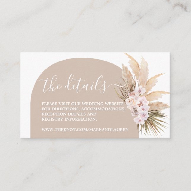 Info-hölje för Boho Pampas Grass Arch-webbplats Tilläggskort (Framsida)