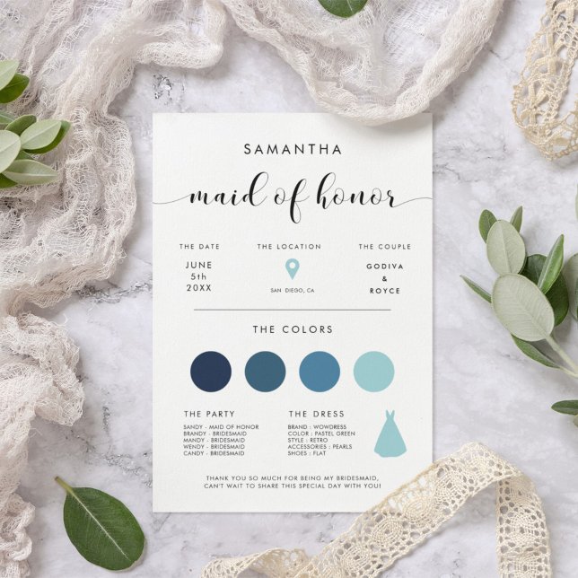 Info-kort för elegant Maid of honor Inbjudningar (Skapare uppladdad)
