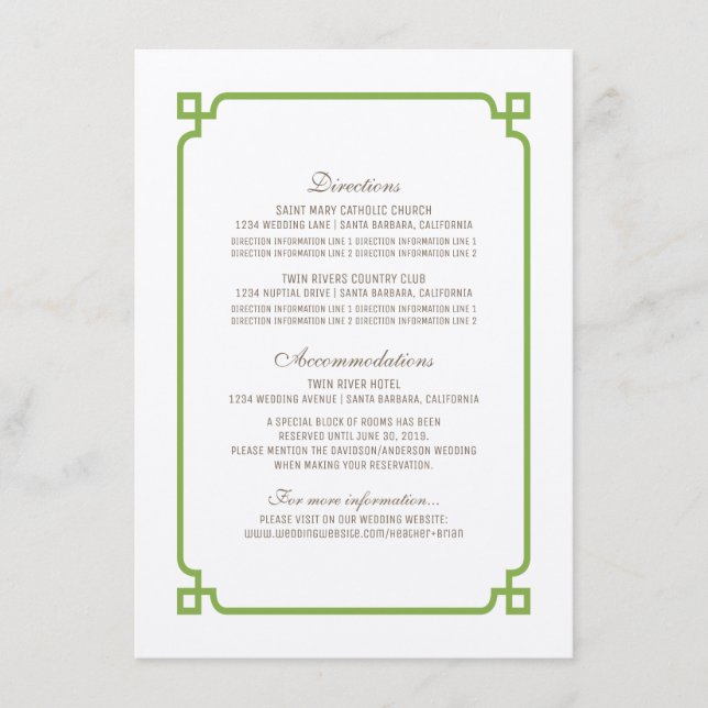 Info-kort för Greenery Deco Chic Bröllop Tilläggskort (Framsida)