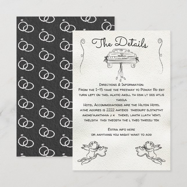 Info-kort för hand plockade Cherub Cupid Informati Inbjudningar (Fram/baksida)