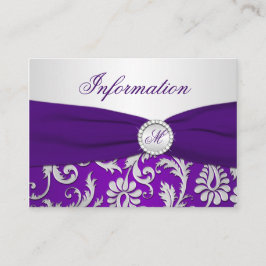 Info-kort för monogrammad Lila och Silver-mask Tilläggskort