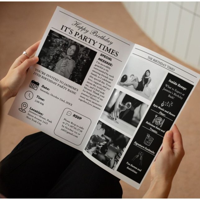 Info om unikt nyhetsprogram, födelsedagsprogram inbjudan (Skapare uppladdad)