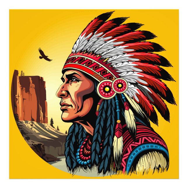 Infödd amerikansk chef på vilden Ligcape Sunset Fototryck (Framsidan)