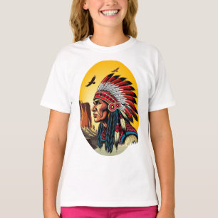 Infödd amerikansk chef på vilden Ligcape Sunset T Shirt