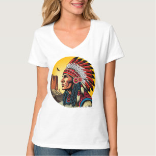 Infödd amerikansk chef på vilden Ligcape Sunset T Shirt