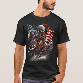 Infödd amerikansk dag Flagga Indian Riding Horse 4 T Shirt