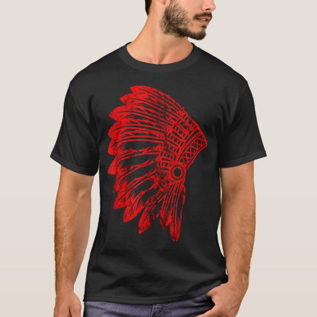 Infödd amerikansk Feather Headdress indisk Chief T Shirt (Framsida)