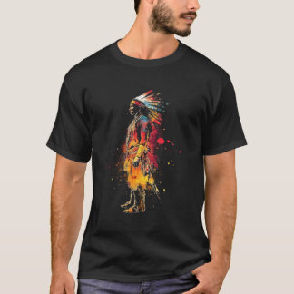 Infödd amerikansk stolthet indiansk hövding färgri t shirt