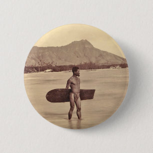 Infödd hawaiansk surfare, C. 1890 Knapp