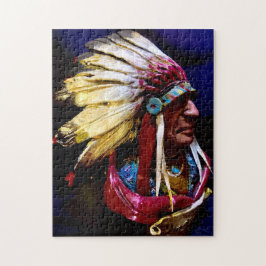 Infödd "Hunkpapa Chief" sällsynt original konst Pu Pussel