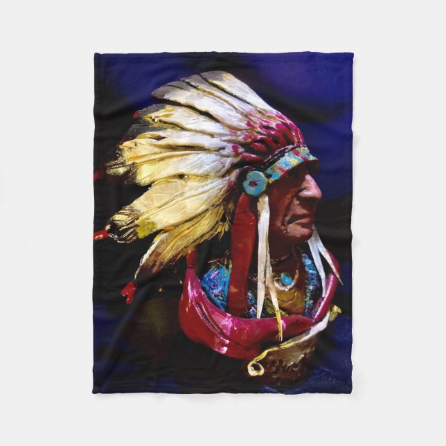 Infödd " Hunkpapa-hövding" original konst  Fleecefilt (Framsidan)