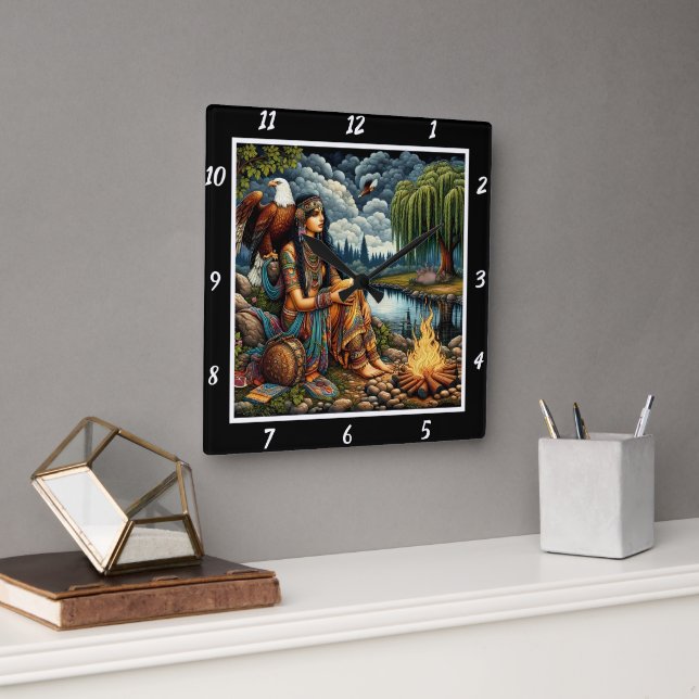 Infödd kvällstid: Eagles bevakning Willow's Murmur Fyrkantig Klocka (Kontor)