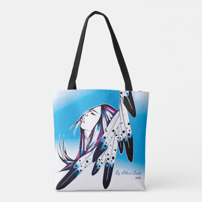 Infödd kvinna via Eagle-fjädrar till säcken Tygkasse (Baksida)