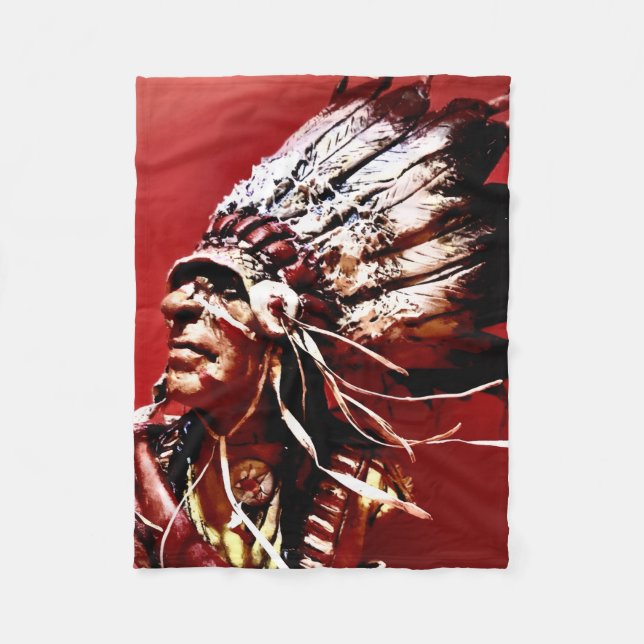 Infödd "Nez Perce Chief" original konst  Fleecefilt (Framsidan)